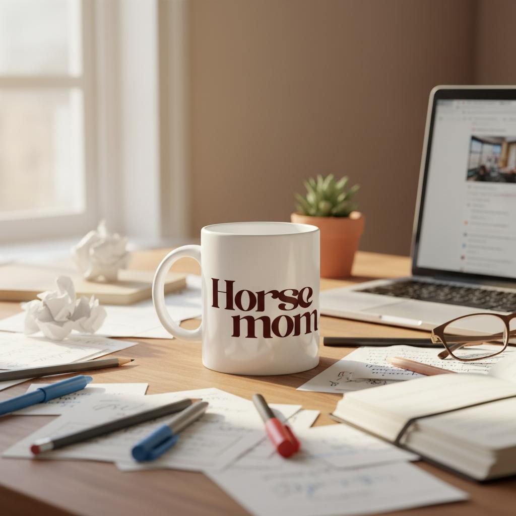 Ceramic mug with horse mom text for horse lovers