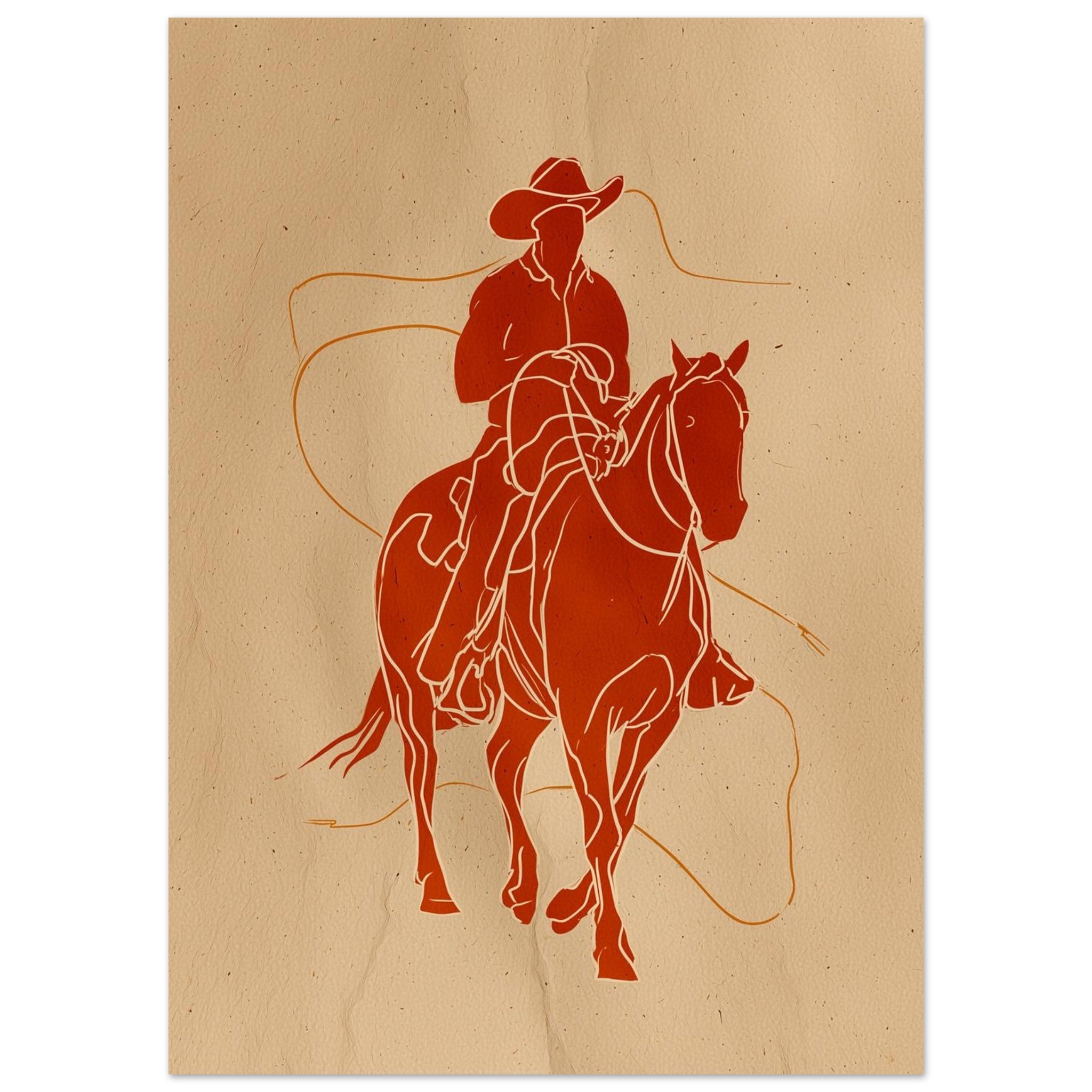 Western horse line art poster inspired by roping and ranch life