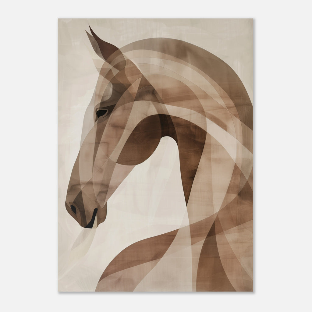 Abstract horse art poster in calm earthy tones with minimalist Scandinavian style