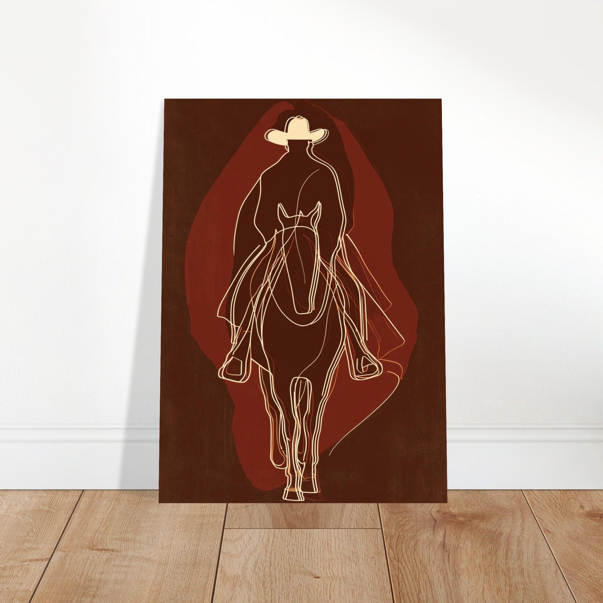 Cowboy horse silhouette art poster in western style