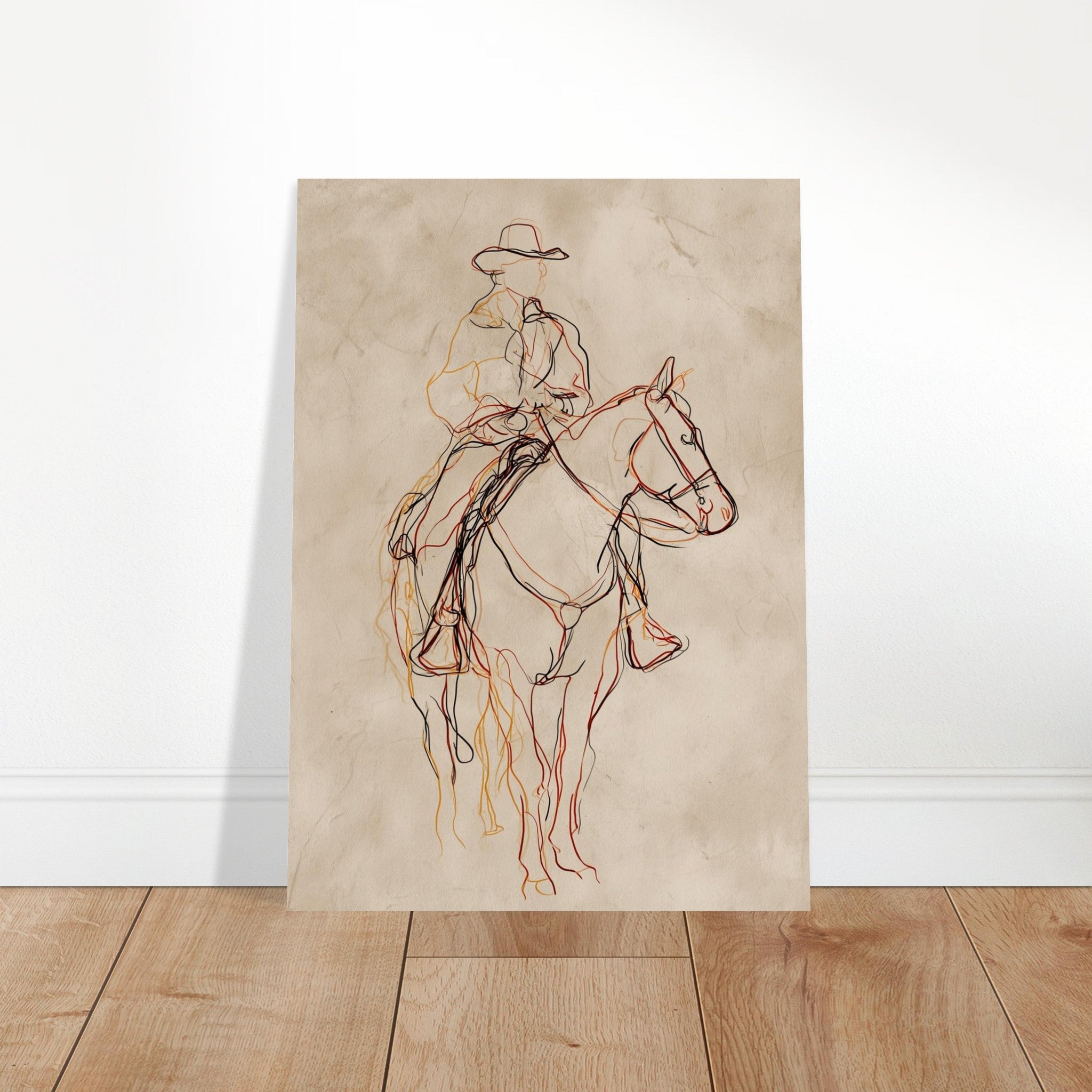 Minimalist horse line art poster with abstract flowing lines